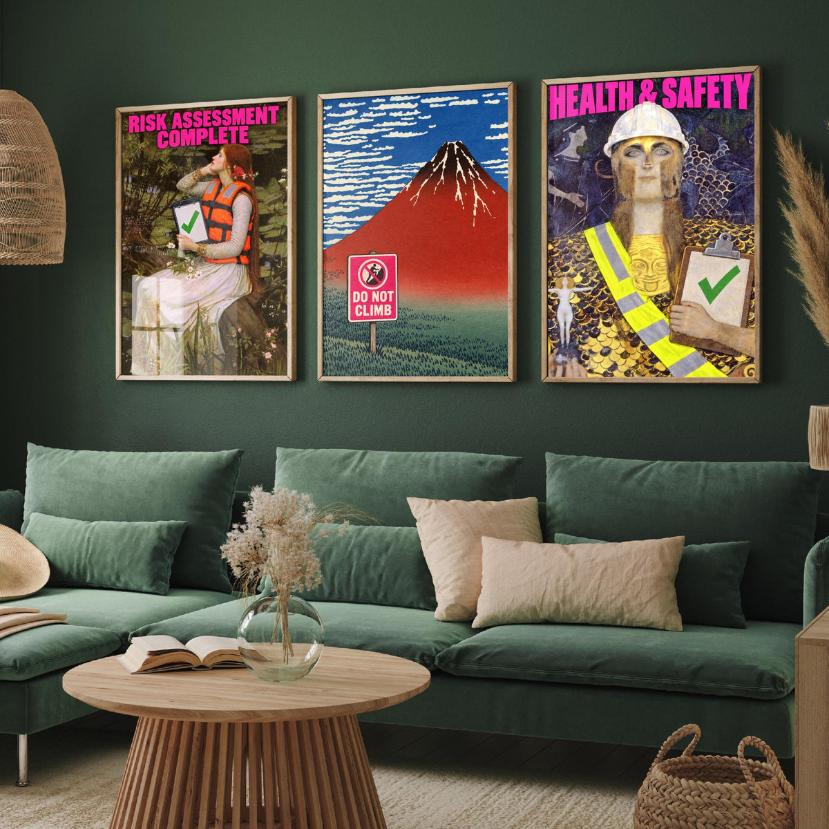 Funny Safety First Set of Three Art Prints - Risk Assessment Complete, Do Not Climb, Health and Safety - Classic Painting Parody Poster