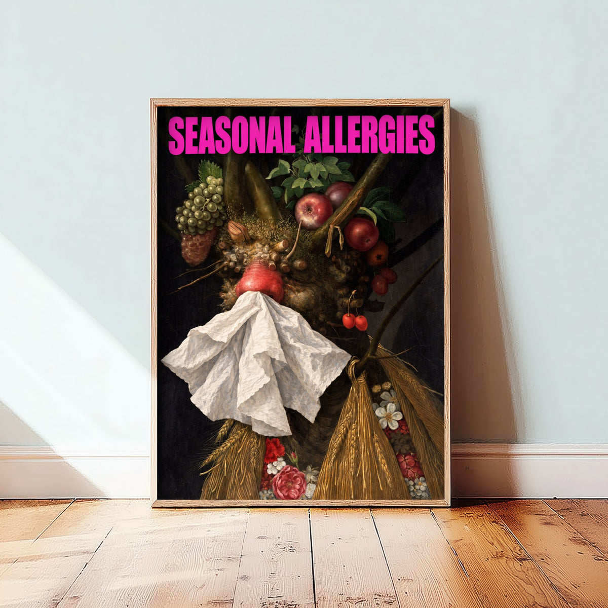 Seasonal Allergies Funny Art Print - Four Seasons in One Head by Arcimboldo Parody Poster - Altered Classic Painting - Hay Fever Gift