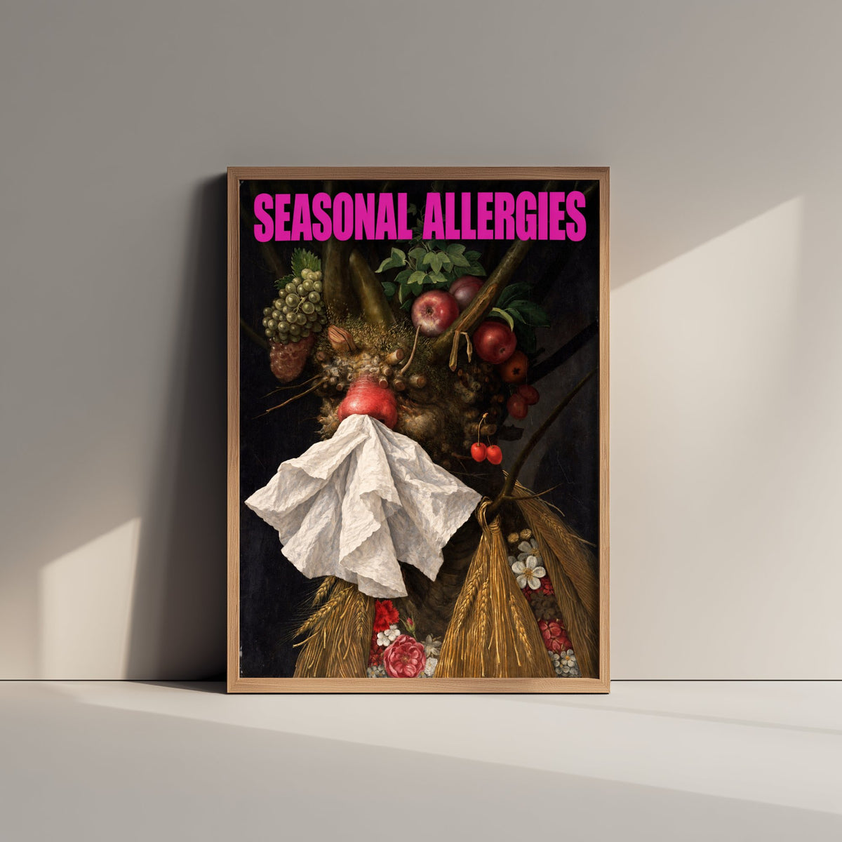Seasonal Allergies Funny Art Print - Four Seasons in One Head by Arcimboldo Parody Poster - Altered Classic Painting - Hay Fever Gift