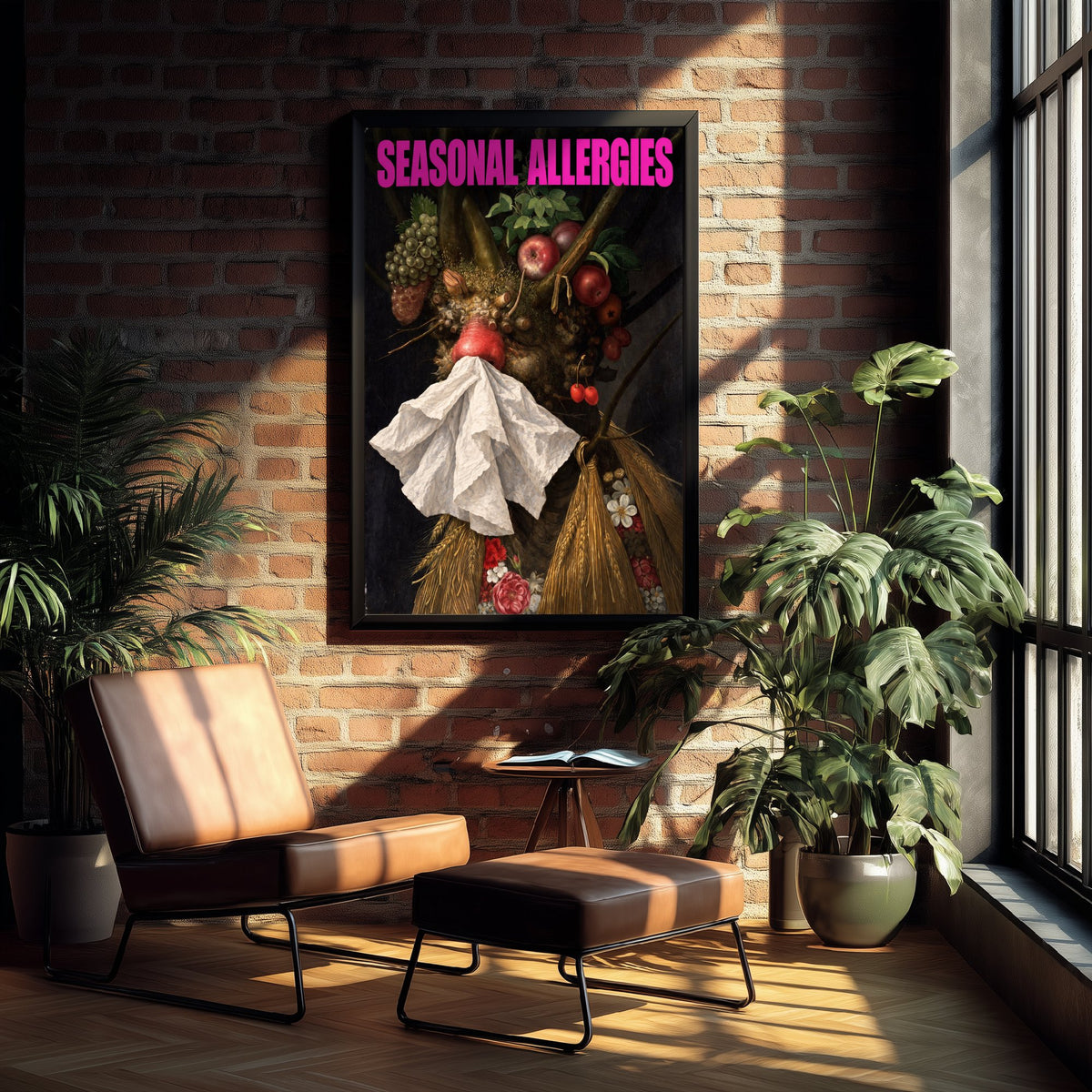 Seasonal Allergies Funny Art Print - Four Seasons in One Head by Arcimboldo Parody Poster - Altered Classic Painting - Hay Fever Gift