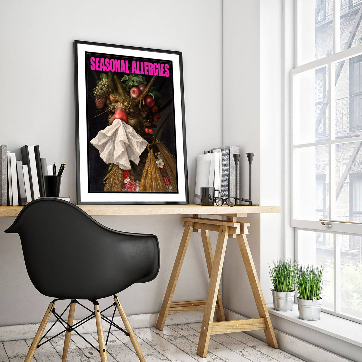Seasonal Allergies Funny Art Print - Four Seasons in One Head by Arcimboldo Parody Poster - Altered Classic Painting - Hay Fever Gift