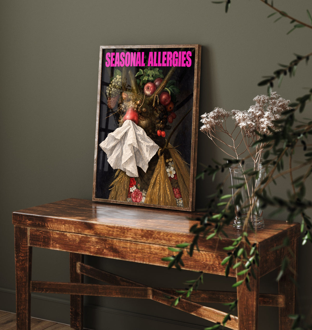 Seasonal Allergies Funny Art Print - Four Seasons in One Head by Arcimboldo Parody Poster - Altered Classic Painting - Hay Fever Gift