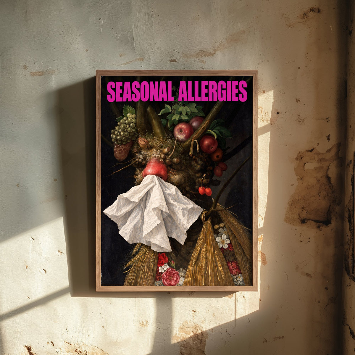 Seasonal Allergies Funny Art Print - Four Seasons in One Head by Arcimboldo Parody Poster - Altered Classic Painting - Hay Fever Gift