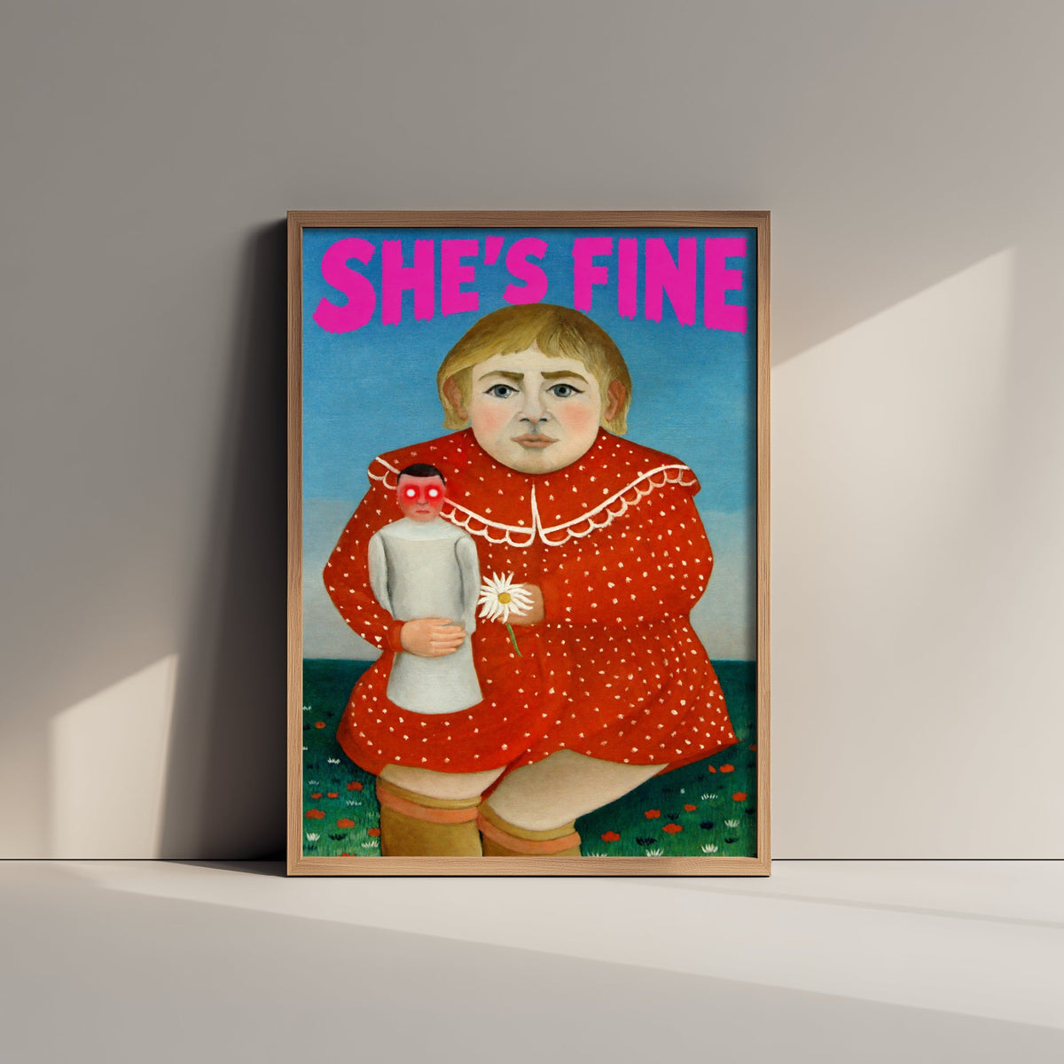 She's Fine Funny Art Print - Child with a Doll by Henri Rousseau Parody Poster - Altered Classic Painting - Horror Fan Gift