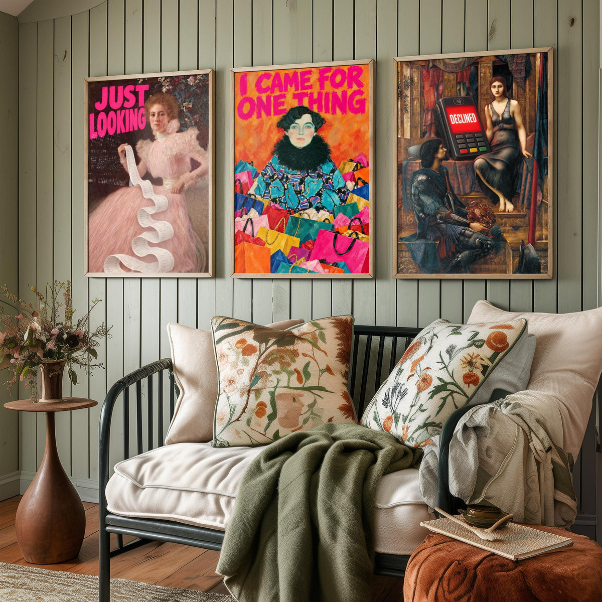 Funny Shopping Set of Three Art Prints - Just Looking, I Came for One Thing, Declined - Classic Painting Parody Poster