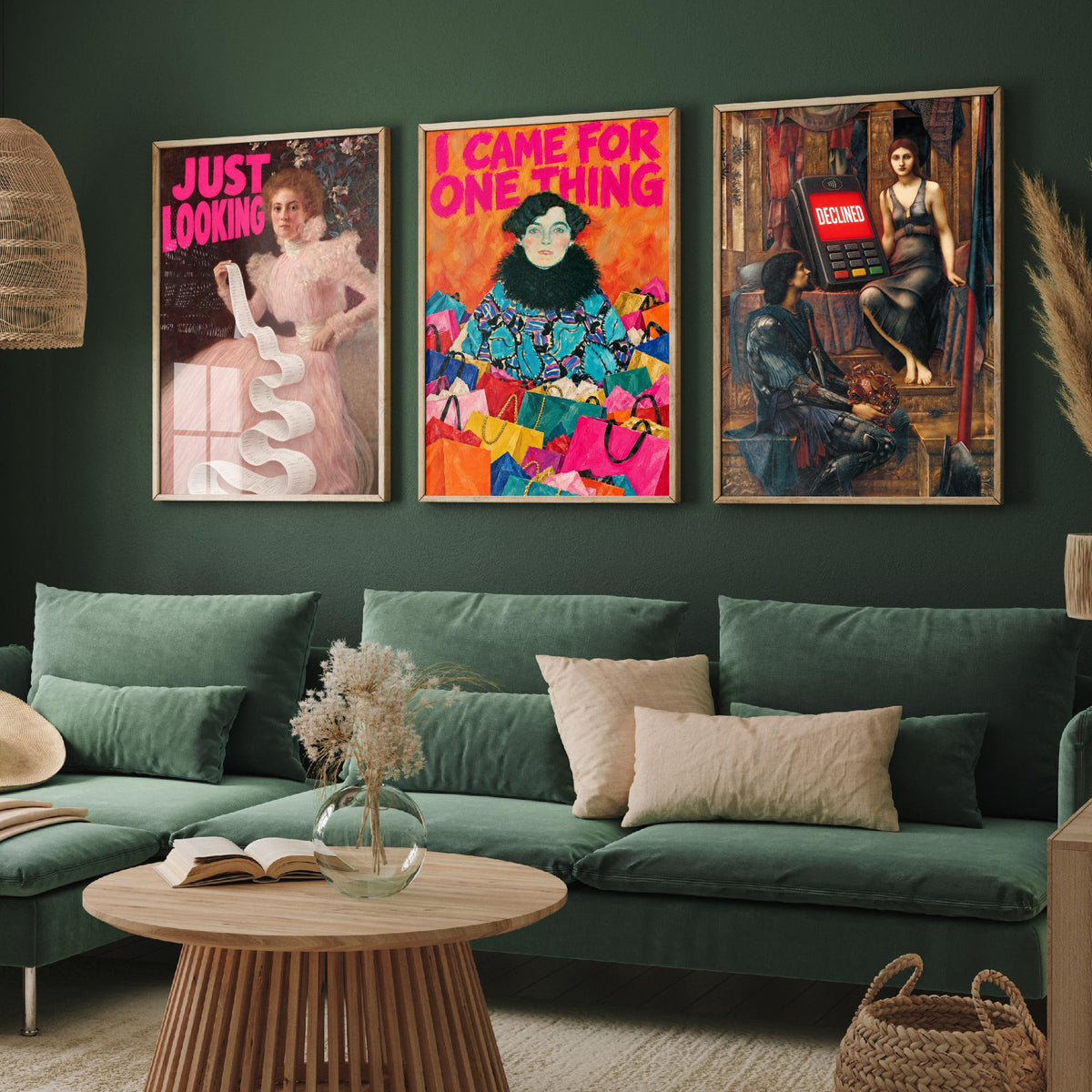 Funny Shopping Set of Three Art Prints - Just Looking, I Came for One Thing, Declined - Classic Painting Parody Poster