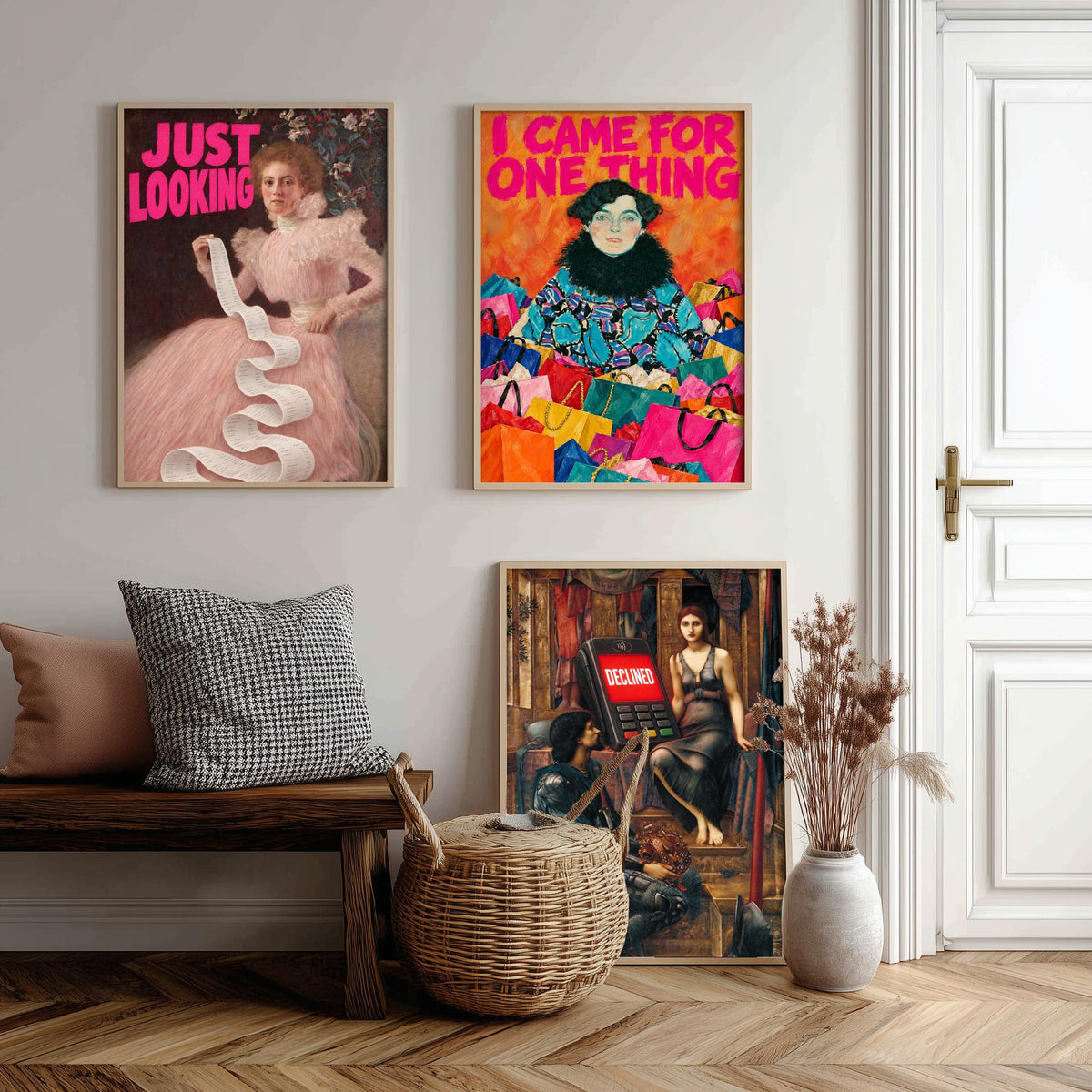 Funny Shopping Set of Three Art Prints - Just Looking, I Came for One Thing, Declined - Classic Painting Parody Poster