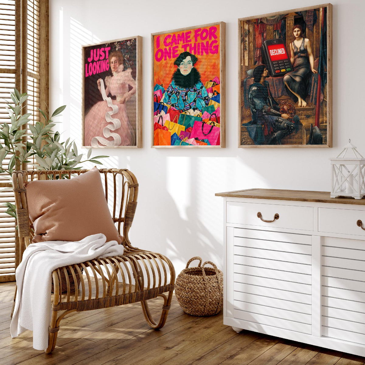 Funny Shopping Set of Three Art Prints - Just Looking, I Came for One Thing, Declined - Classic Painting Parody Poster