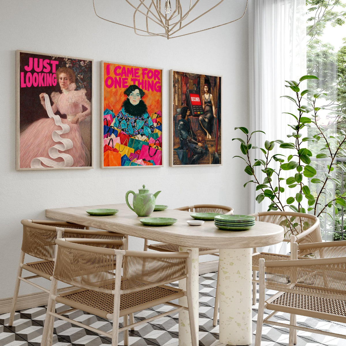 Funny Shopping Set of Three Art Prints - Just Looking, I Came for One Thing, Declined - Classic Painting Parody Poster