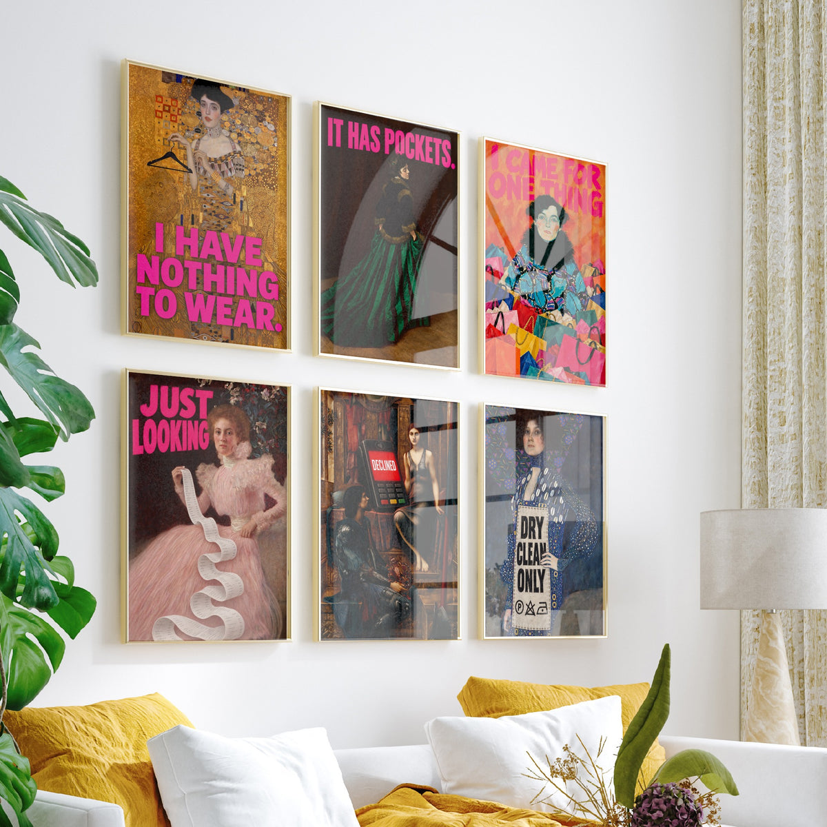 Set of Six Funny Shopping Art Prints - Nothing to Wear, It Has Pockets, Just Looking, Declined - Classic Painting Parody Poster