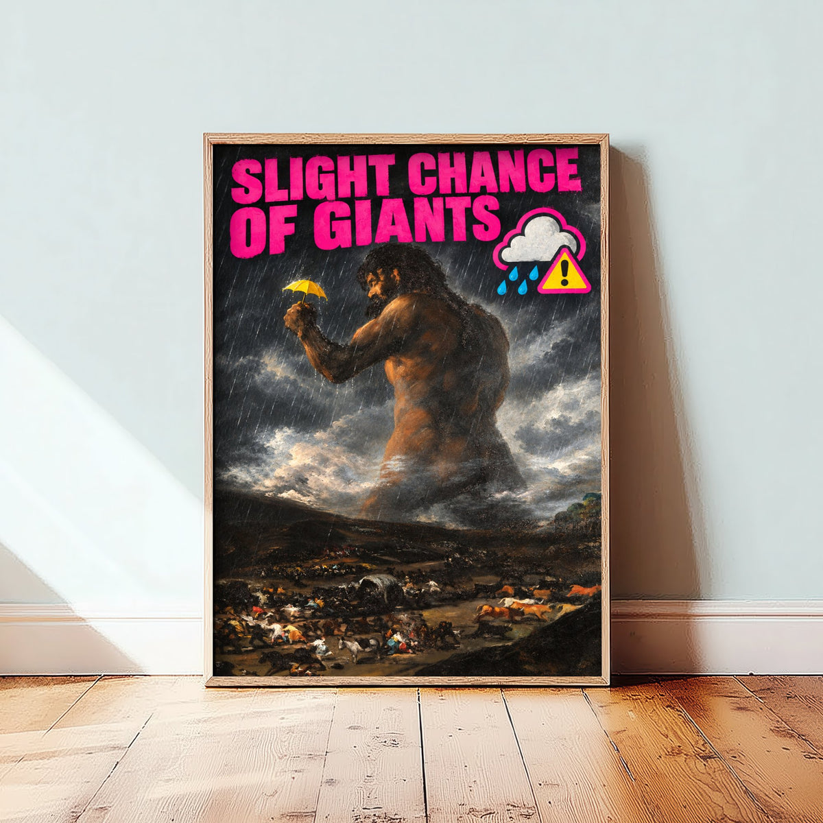 Slight Chance of Giants Funny Art Print - The Colossus by Goya Parody Poster - Altered Classic Painting - Weather Watcher Gift