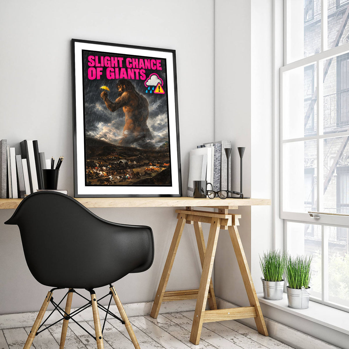 Slight Chance of Giants Funny Art Print - The Colossus by Goya Parody Poster - Altered Classic Painting - Weather Watcher Gift