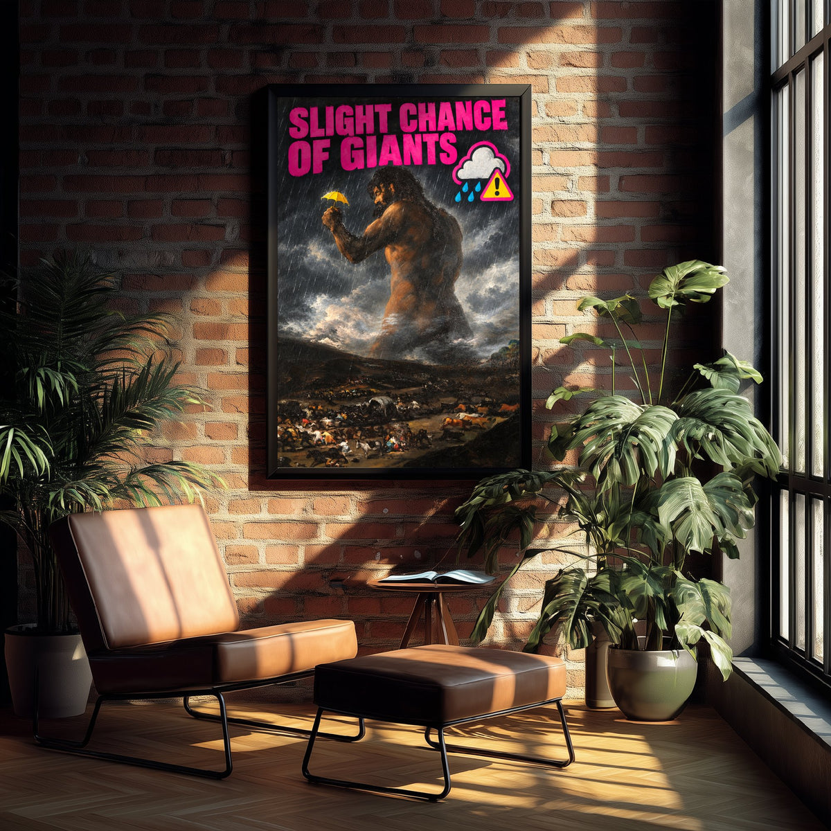 Slight Chance of Giants Funny Art Print - The Colossus by Goya Parody Poster - Altered Classic Painting - Weather Watcher Gift