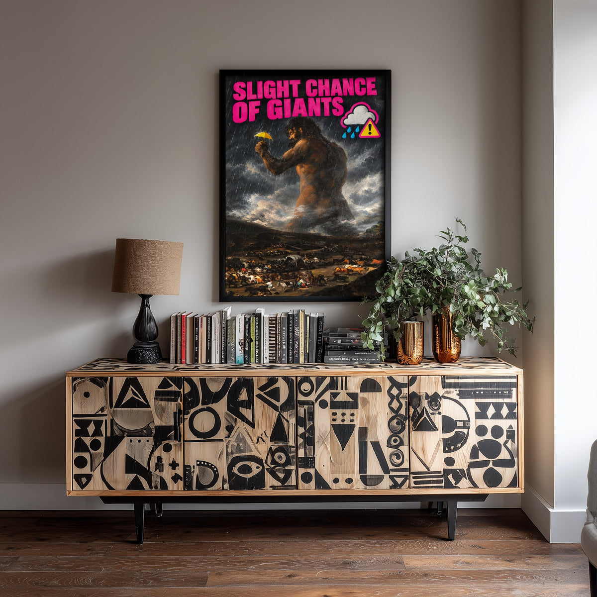 Slight Chance of Giants Funny Art Print - The Colossus by Goya Parody Poster - Altered Classic Painting - Weather Watcher Gift