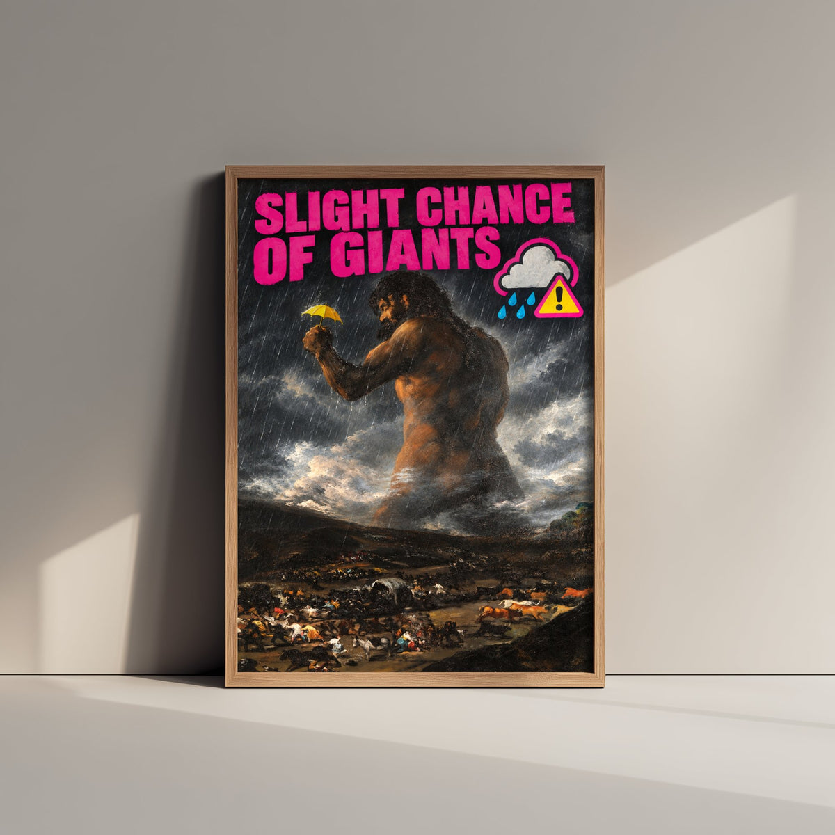 Slight Chance of Giants Funny Art Print - The Colossus by Goya Parody Poster - Altered Classic Painting - Weather Watcher Gift