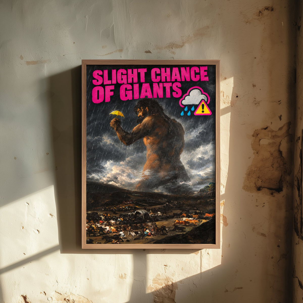 Slight Chance of Giants Funny Art Print - The Colossus by Goya Parody Poster - Altered Classic Painting - Weather Watcher Gift