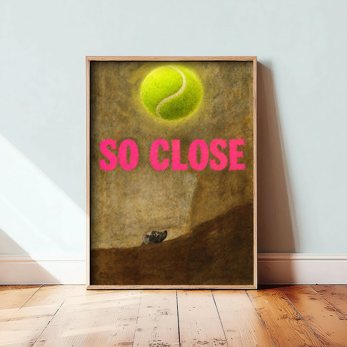 So Close Funny Art Print - The Dog by Goya Parody Poster - Altered Classic Painting - Dog Lover Gift