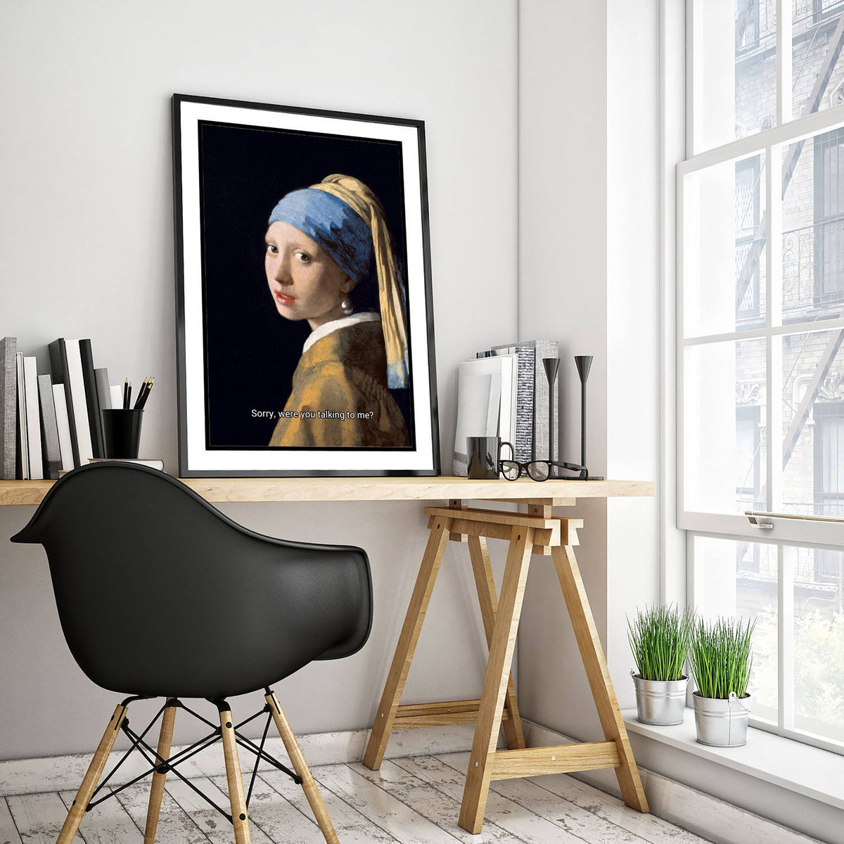 Sorry, Were You Talking to Me Funny Art Print - Girl with a Pearl Earring by Vermeer Parody Poster - Altered Classic Painting - Teen Gift