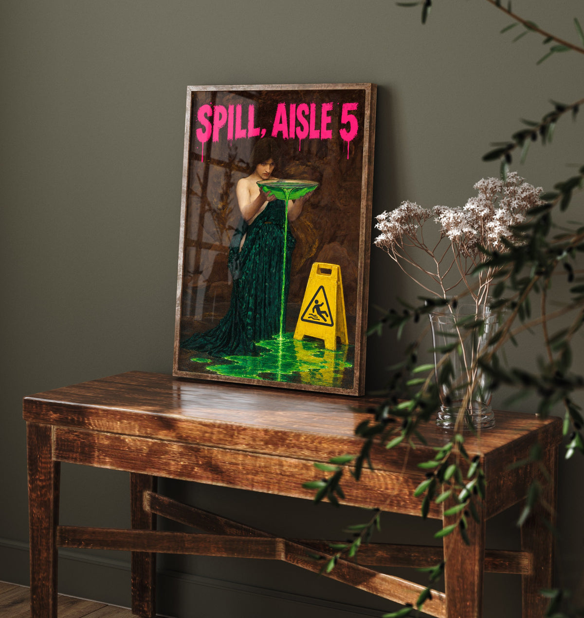 Spill Aisle 5 Funny Art Print - Circe Invidiosa by Waterhouse Parody Poster - Altered Classic Painting - Retail Worker Gift