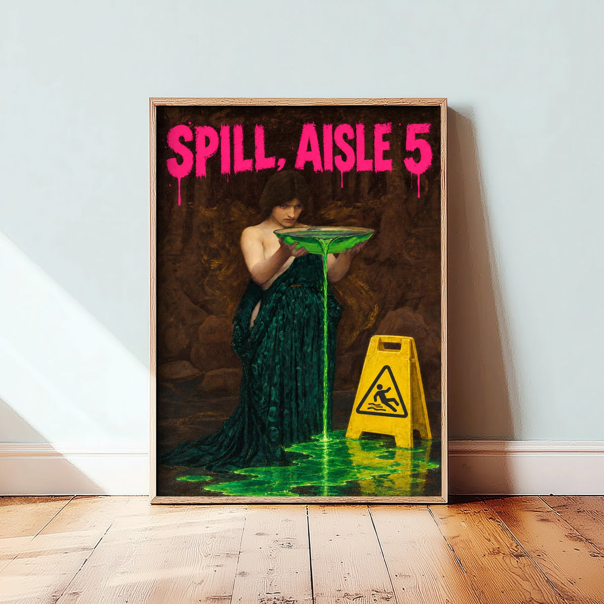Spill Aisle 5 Funny Art Print - Circe Invidiosa by Waterhouse Parody Poster - Altered Classic Painting - Retail Worker Gift