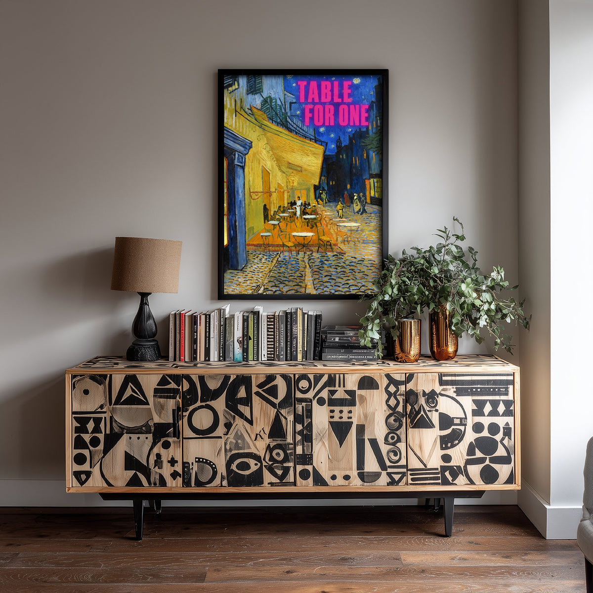Table for One Funny Art Print - Cafe Terrace at Night by Van Gogh Parody Poster - Altered Classic Painting - Solo Traveller Gift