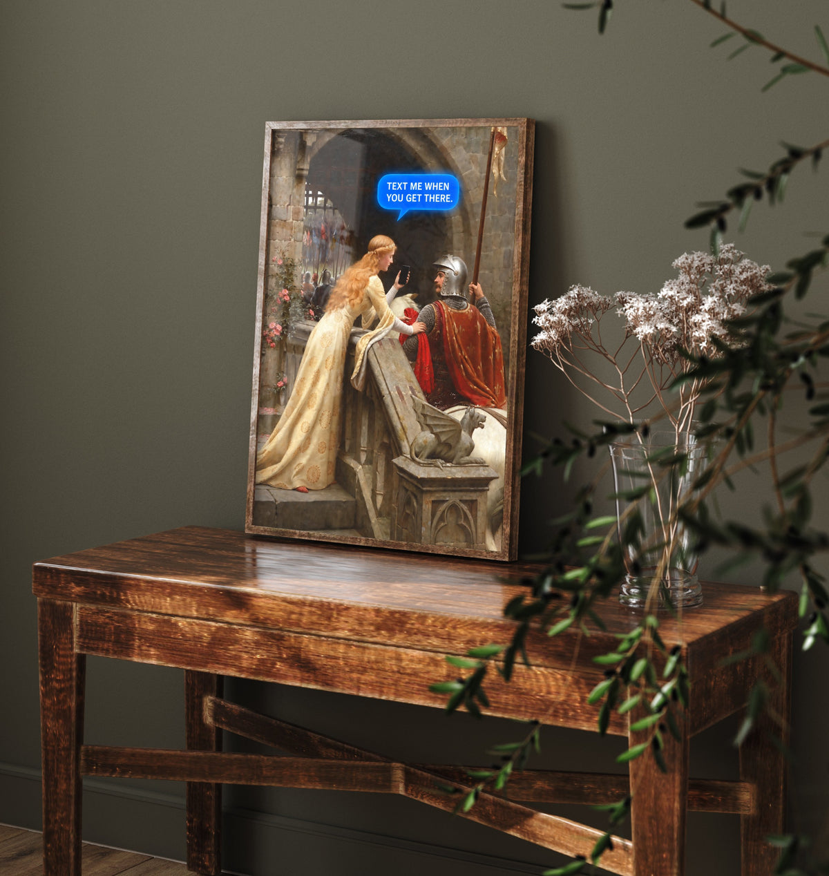 Text Me When You Get There Funny Art Print - God Speed by Edmund Blair Leighton Parody Poster - Altered Classic Painting - Mum Gift