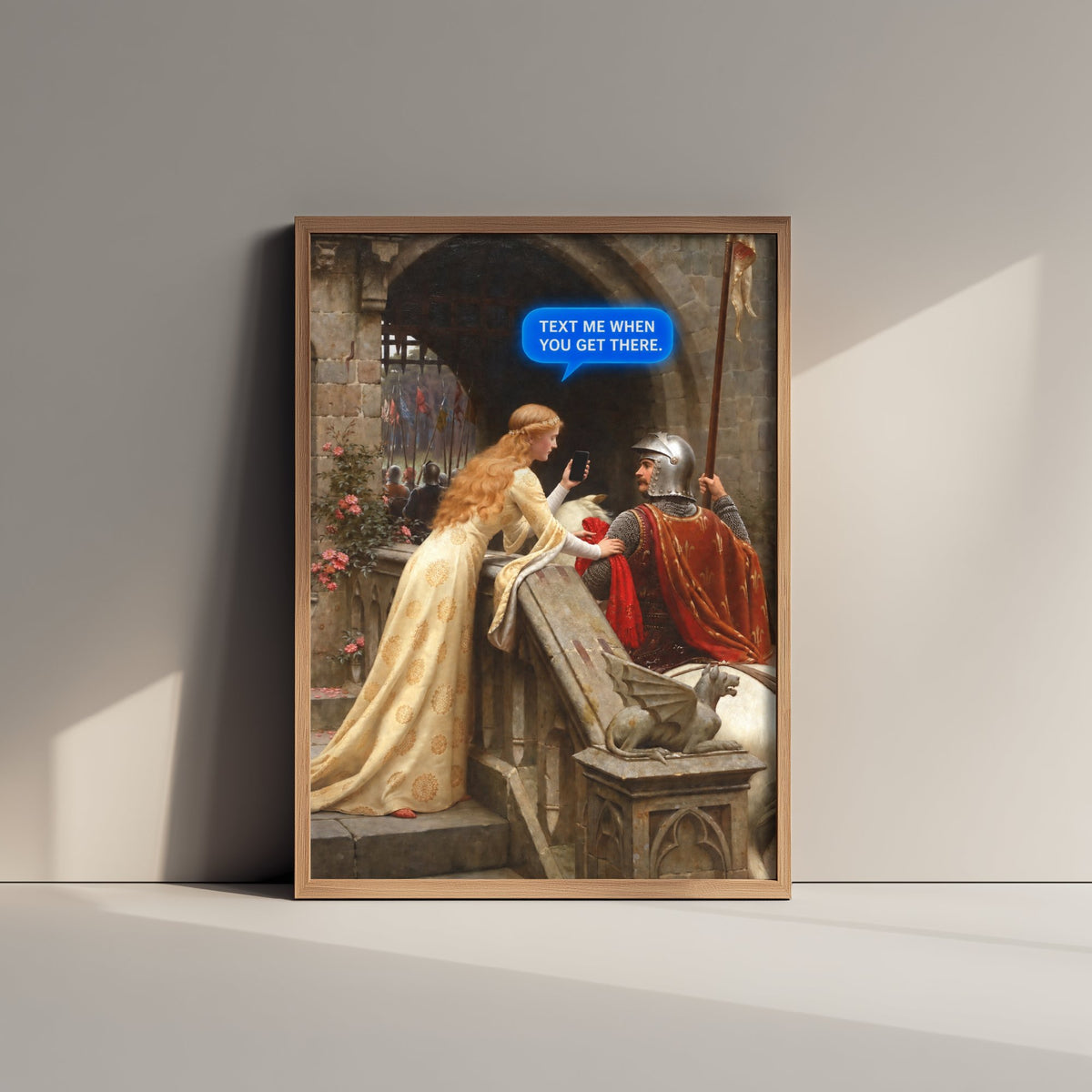 Text Me When You Get There Funny Art Print - God Speed by Edmund Blair Leighton Parody Poster - Altered Classic Painting - Mum Gift
