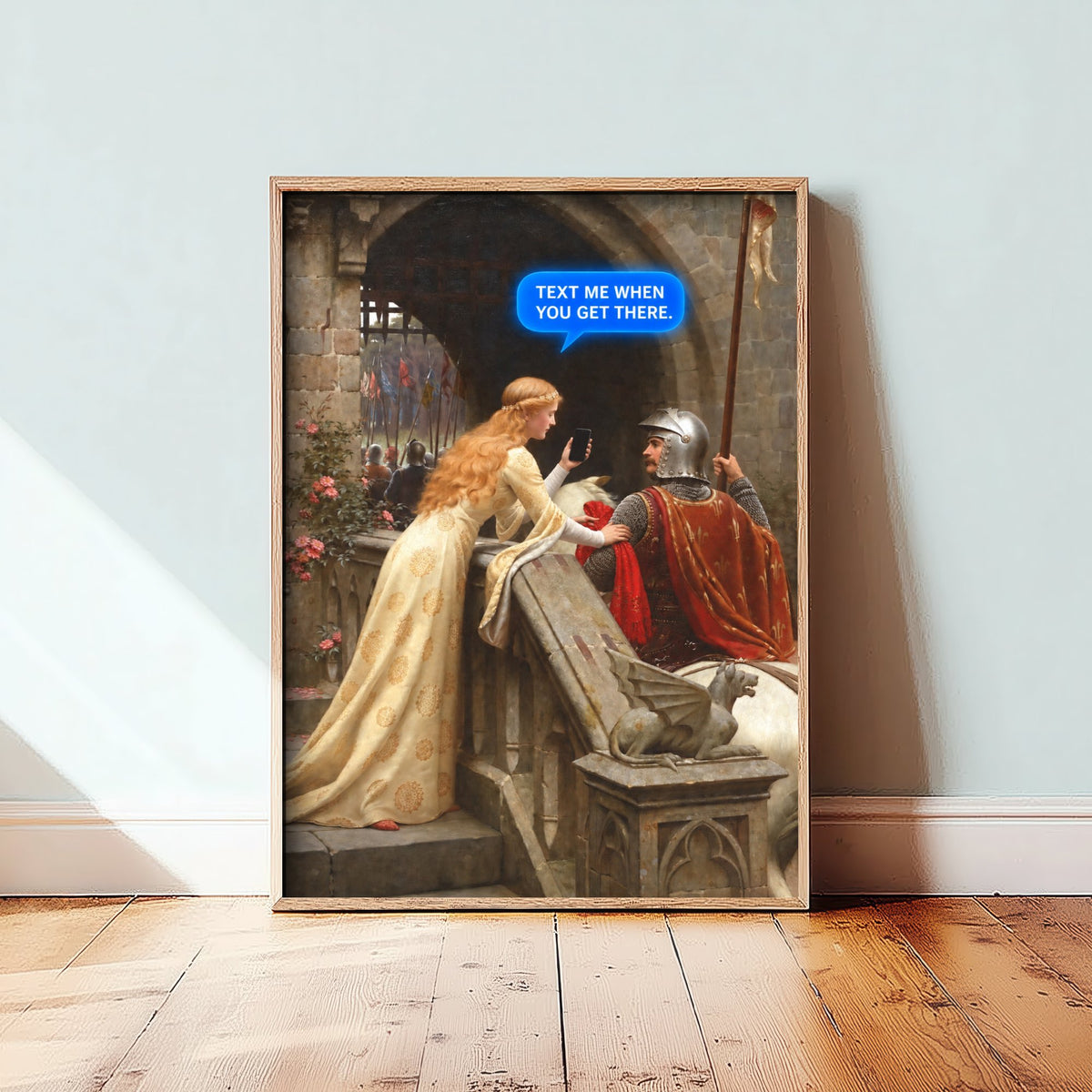 Text Me When You Get There Funny Art Print - God Speed by Edmund Blair Leighton Parody Poster - Altered Classic Painting - Mum Gift