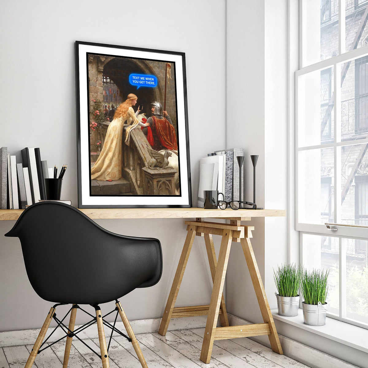 Text Me When You Get There Funny Art Print - God Speed by Edmund Blair Leighton Parody Poster - Altered Classic Painting - Mum Gift