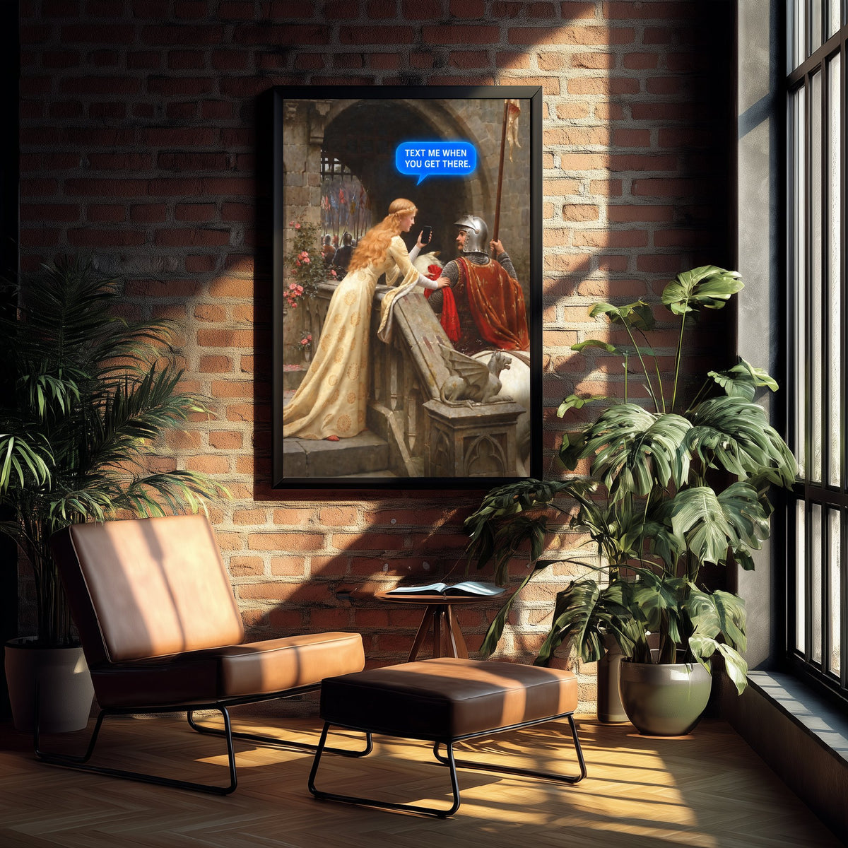 Text Me When You Get There Funny Art Print - God Speed by Edmund Blair Leighton Parody Poster - Altered Classic Painting - Mum Gift