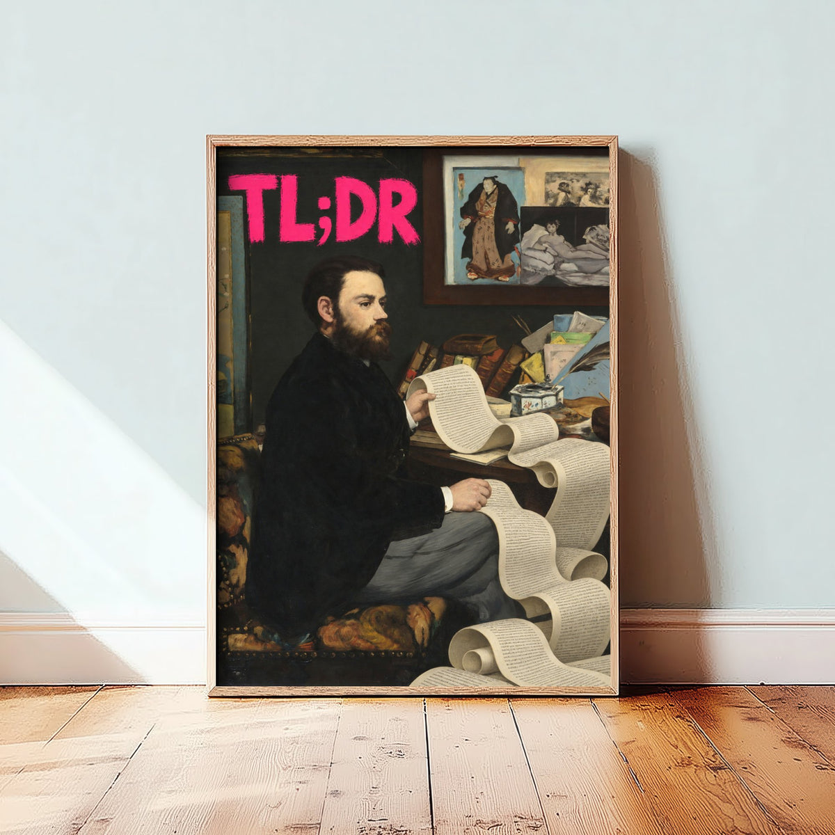 TL;DR Funny Art Print - Portrait of Emile Zola by Manet Parody Poster - Altered Classic Painting - Writer Gift