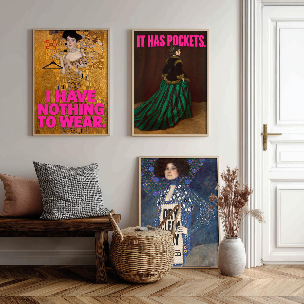 Funny Wardrobe Set of Three Art Prints - I Have Nothing to Wear, It Has Pockets, Dry Clean Only - Classic Painting Parody Poster