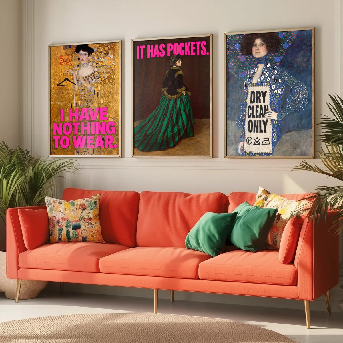 Funny Wardrobe Set of Three Art Prints - I Have Nothing to Wear, It Has Pockets, Dry Clean Only - Classic Painting Parody Poster