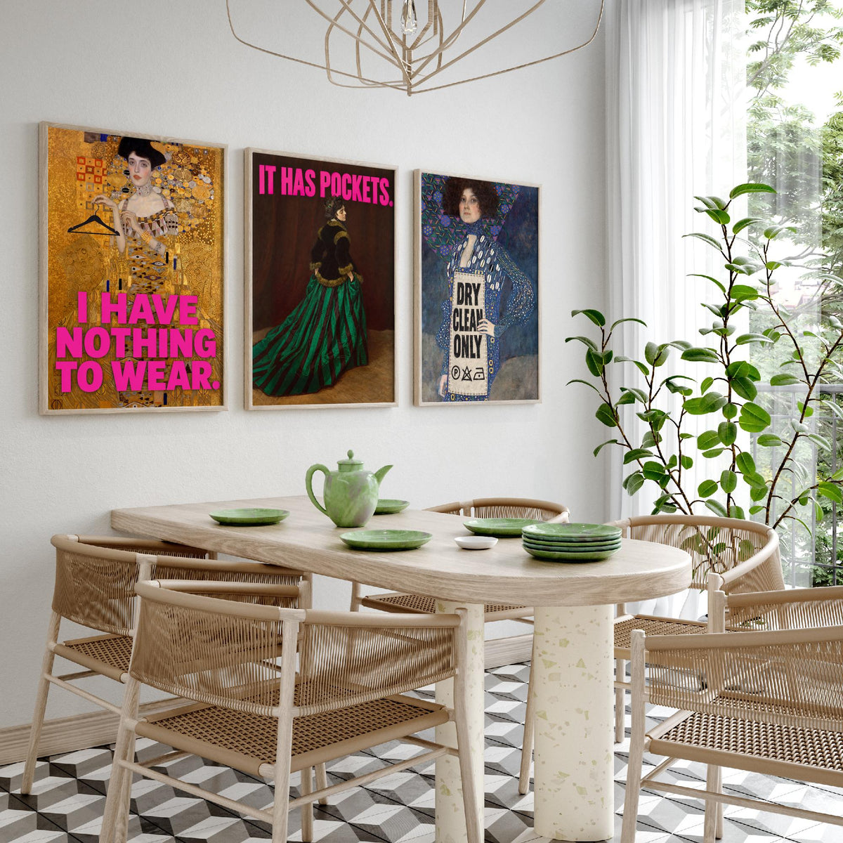 Funny Wardrobe Set of Three Art Prints - I Have Nothing to Wear, It Has Pockets, Dry Clean Only - Classic Painting Parody Poster