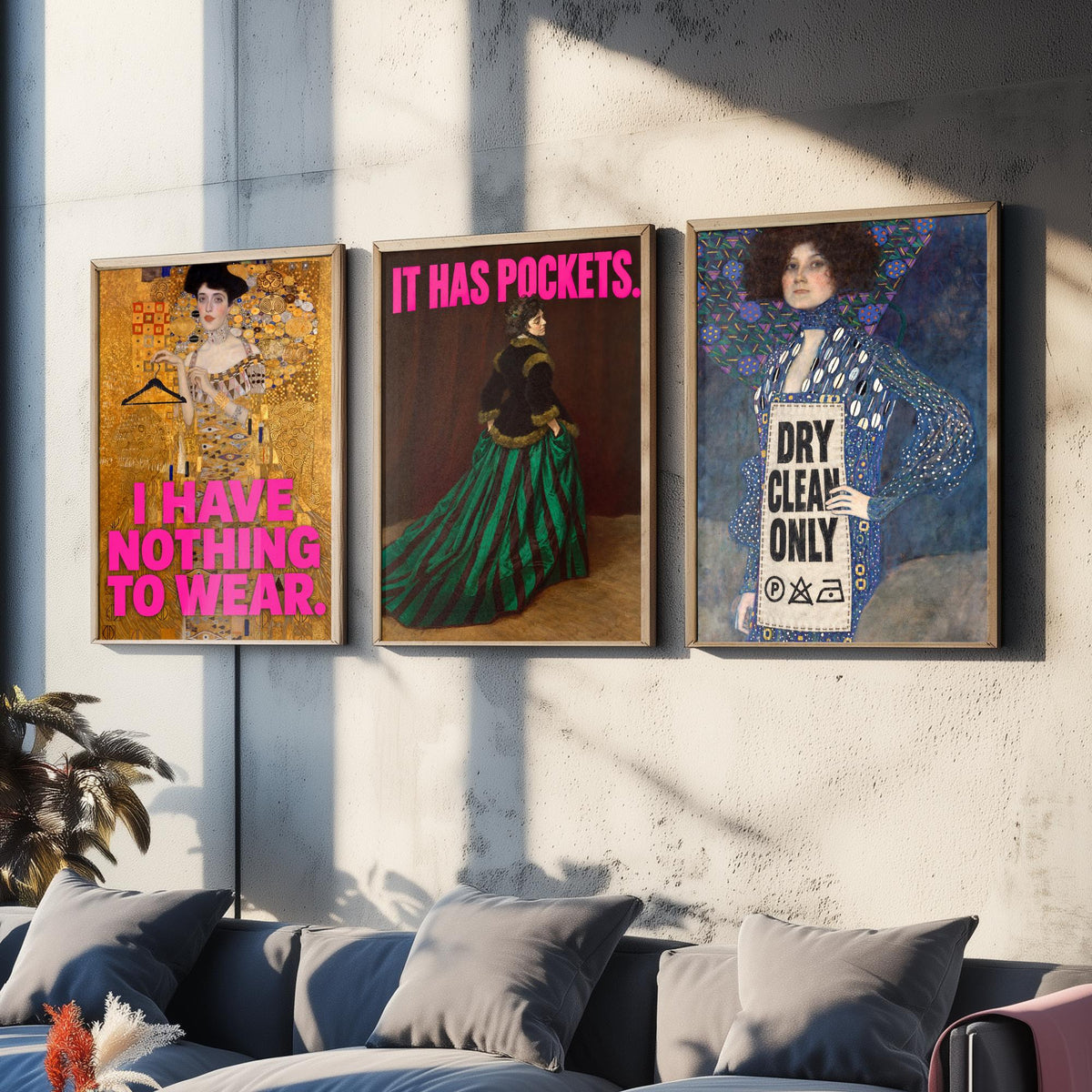 Funny Wardrobe Set of Three Art Prints - I Have Nothing to Wear, It Has Pockets, Dry Clean Only - Classic Painting Parody Poster