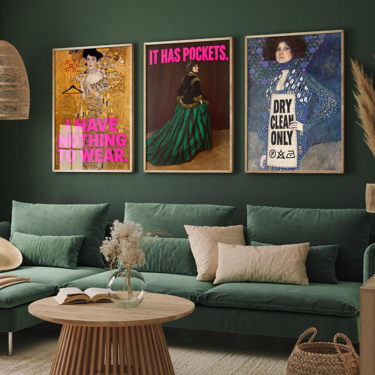 Funny Wardrobe Set of Three Art Prints - I Have Nothing to Wear, It Has Pockets, Dry Clean Only - Classic Painting Parody Poster
