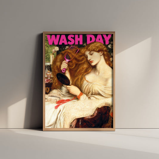 Wash Day Funny Art Print - Lady Lilith by Rossetti Parody Poster - Altered Classic Painting - Hairdresser Gift
