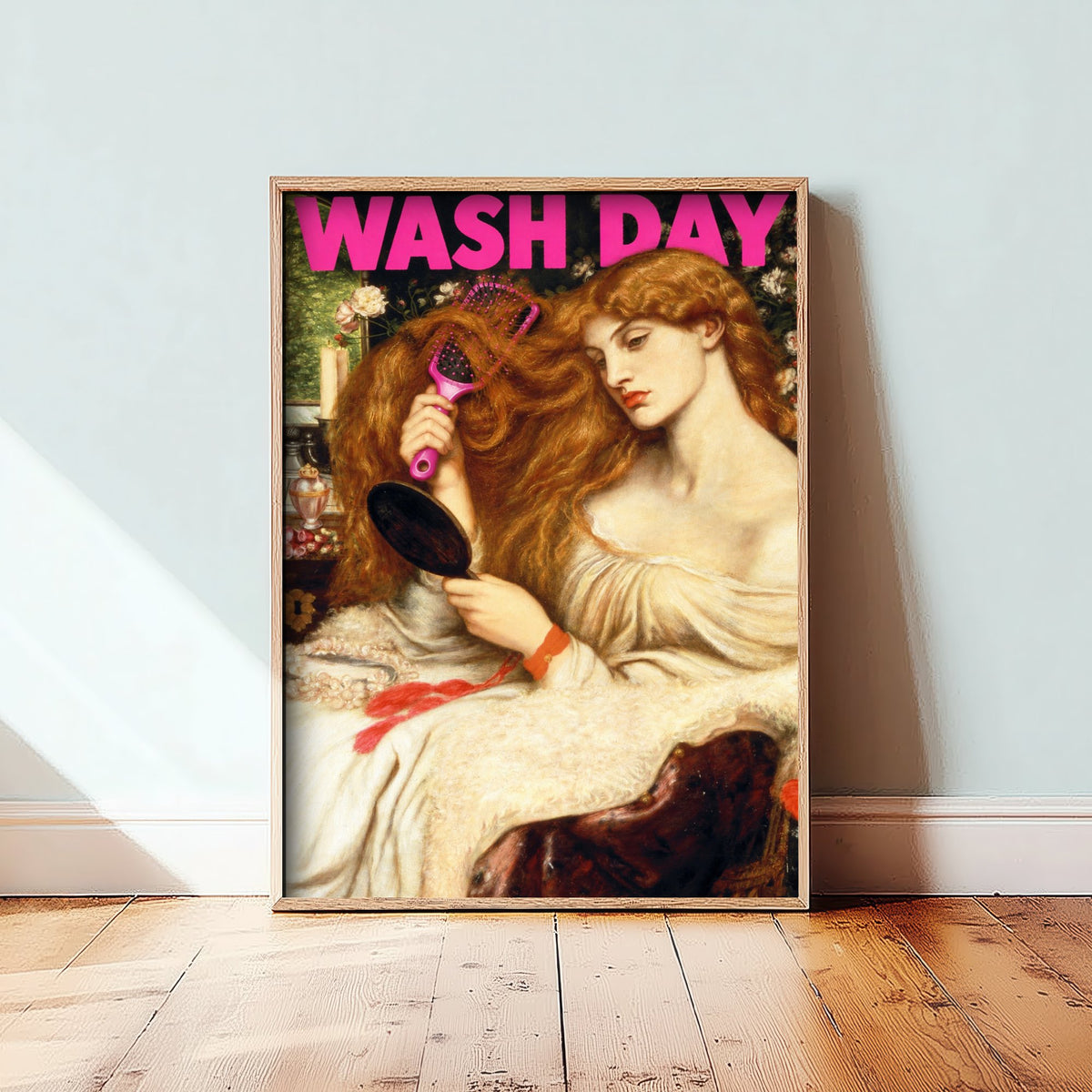 Wash Day Funny Art Print - Lady Lilith by Rossetti Parody Poster - Altered Classic Painting - Hairdresser Gift