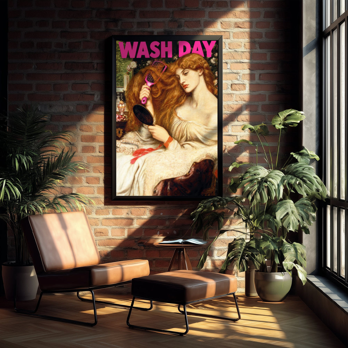 Wash Day Funny Art Print - Lady Lilith by Rossetti Parody Poster - Altered Classic Painting - Hairdresser Gift