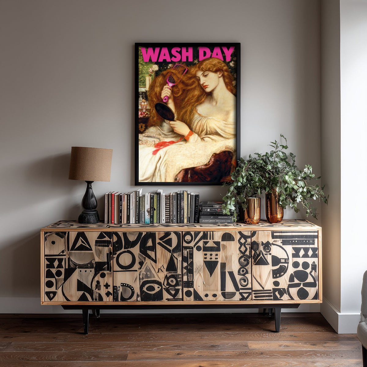Wash Day Funny Art Print - Lady Lilith by Rossetti Parody Poster - Altered Classic Painting - Hairdresser Gift