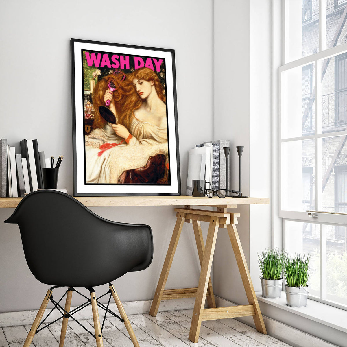 Wash Day Funny Art Print - Lady Lilith by Rossetti Parody Poster - Altered Classic Painting - Hairdresser Gift