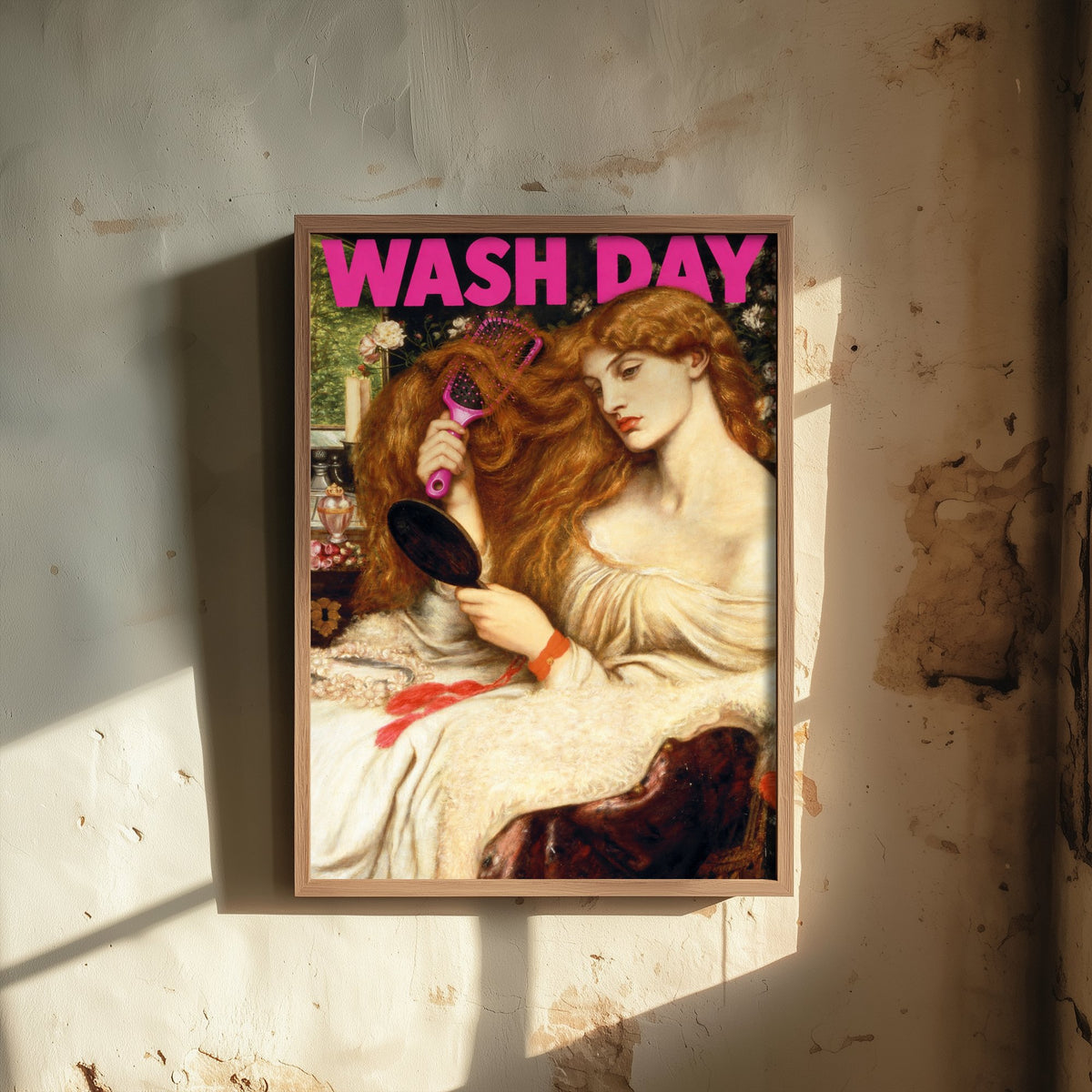 Wash Day Funny Art Print - Lady Lilith by Rossetti Parody Poster - Altered Classic Painting - Hairdresser Gift