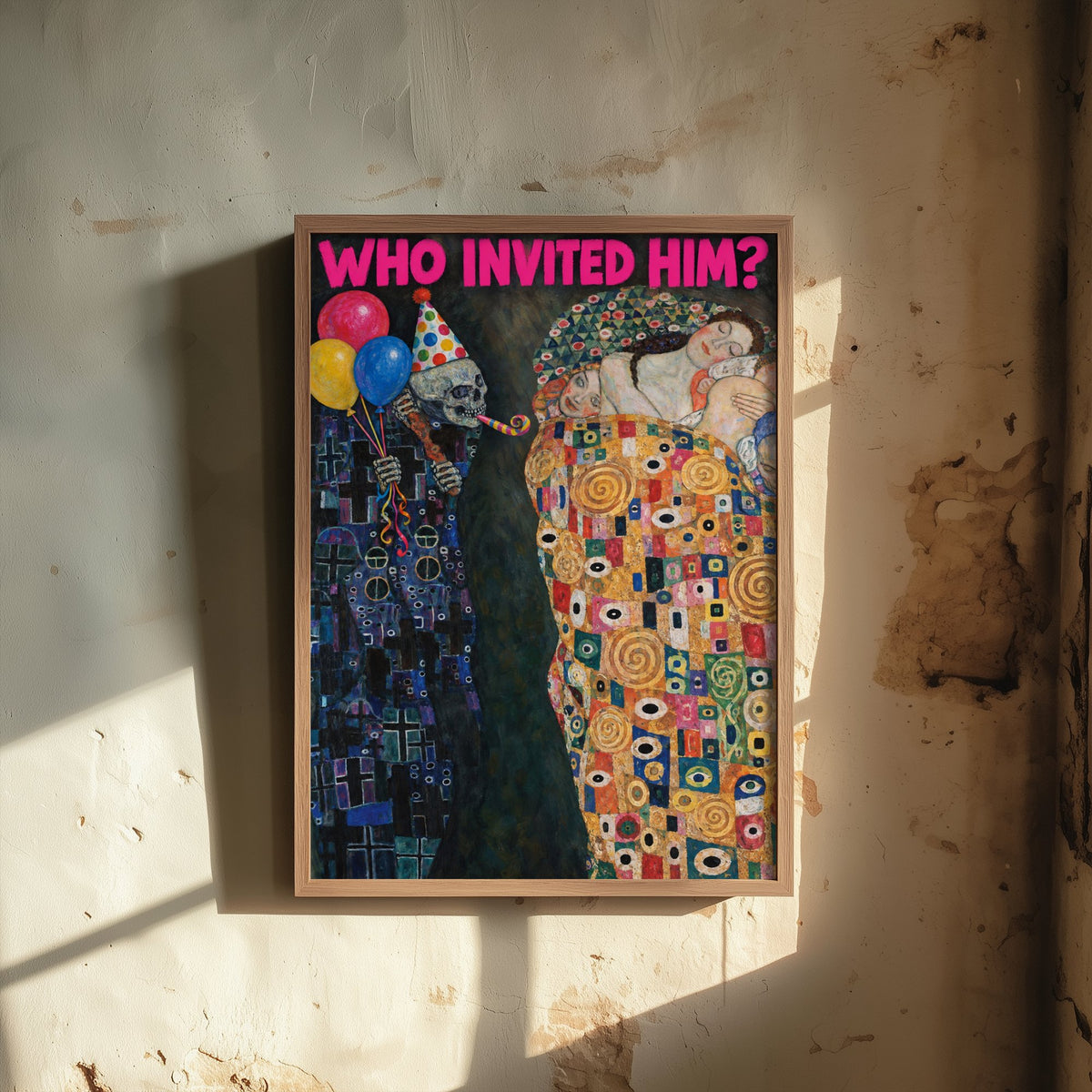 Who Invited Him Funny Art Print - Death and Life by Klimt Parody Poster - Altered Classic Painting - Birthday Gift