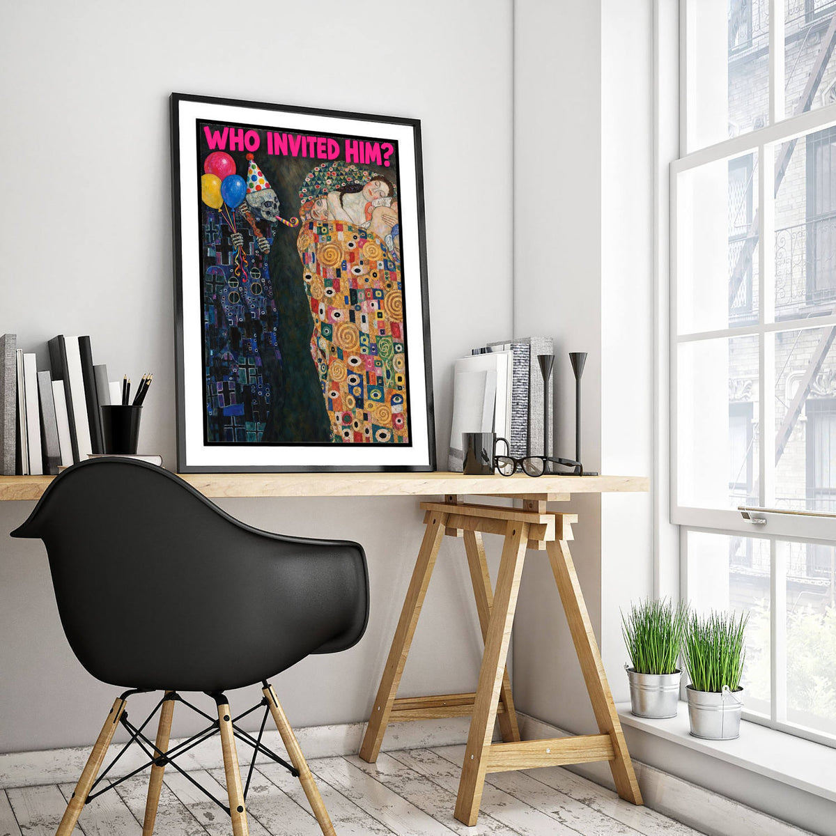Who Invited Him Funny Art Print - Death and Life by Klimt Parody Poster - Altered Classic Painting - Birthday Gift