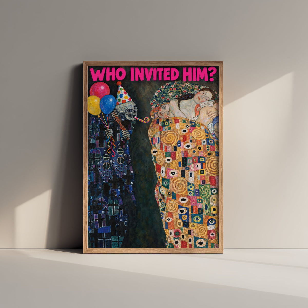 Who Invited Him Funny Art Print - Death and Life by Klimt Parody Poster - Altered Classic Painting - Birthday Gift