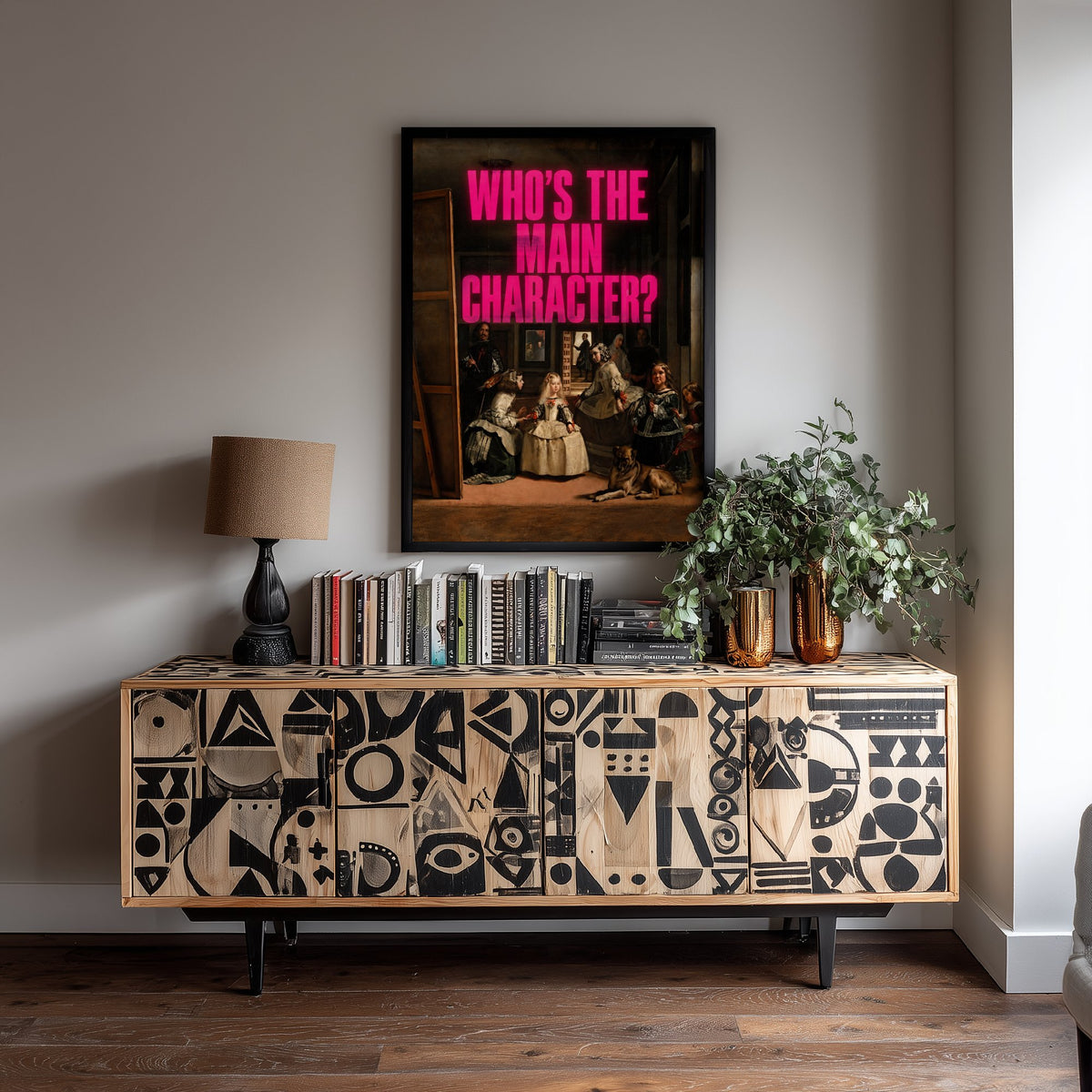 Who's the Main Character Funny Art Print - Las Meninas by Velazquez Parody Poster - Altered Classic Painting - Art Lover Gift