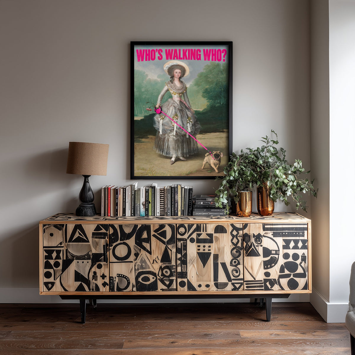 Who's Walking Who Funny Art Print - The Marquesa de Pontejos by Goya Parody Poster - Altered Classic Painting - Dog Lover Gift