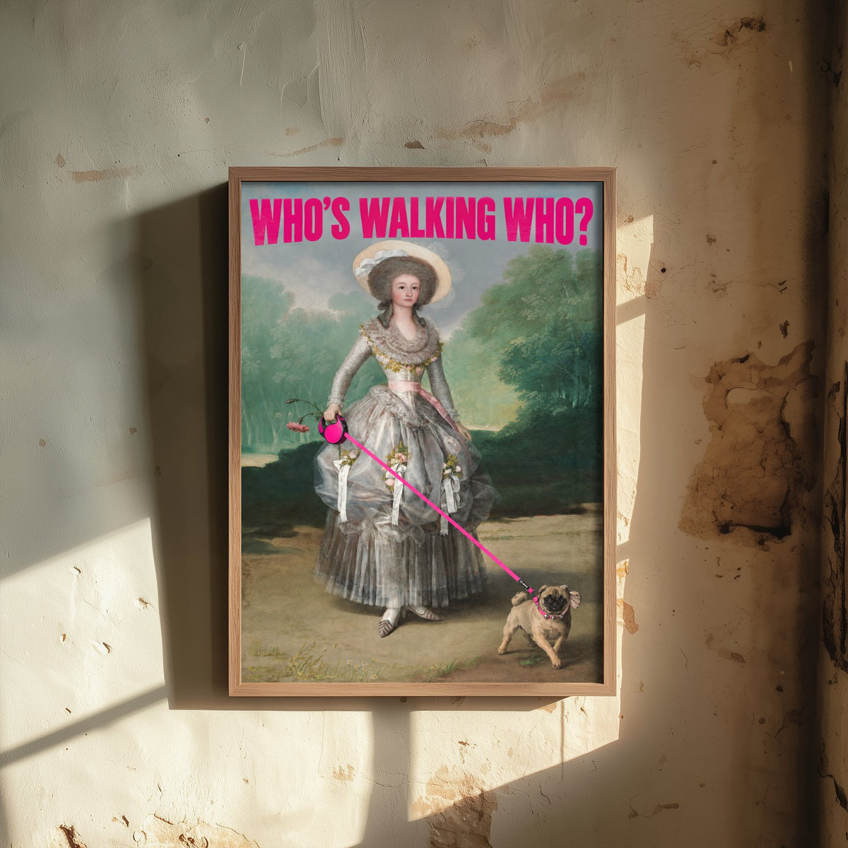 Who's Walking Who Funny Art Print - The Marquesa de Pontejos by Goya Parody Poster - Altered Classic Painting - Dog Lover Gift