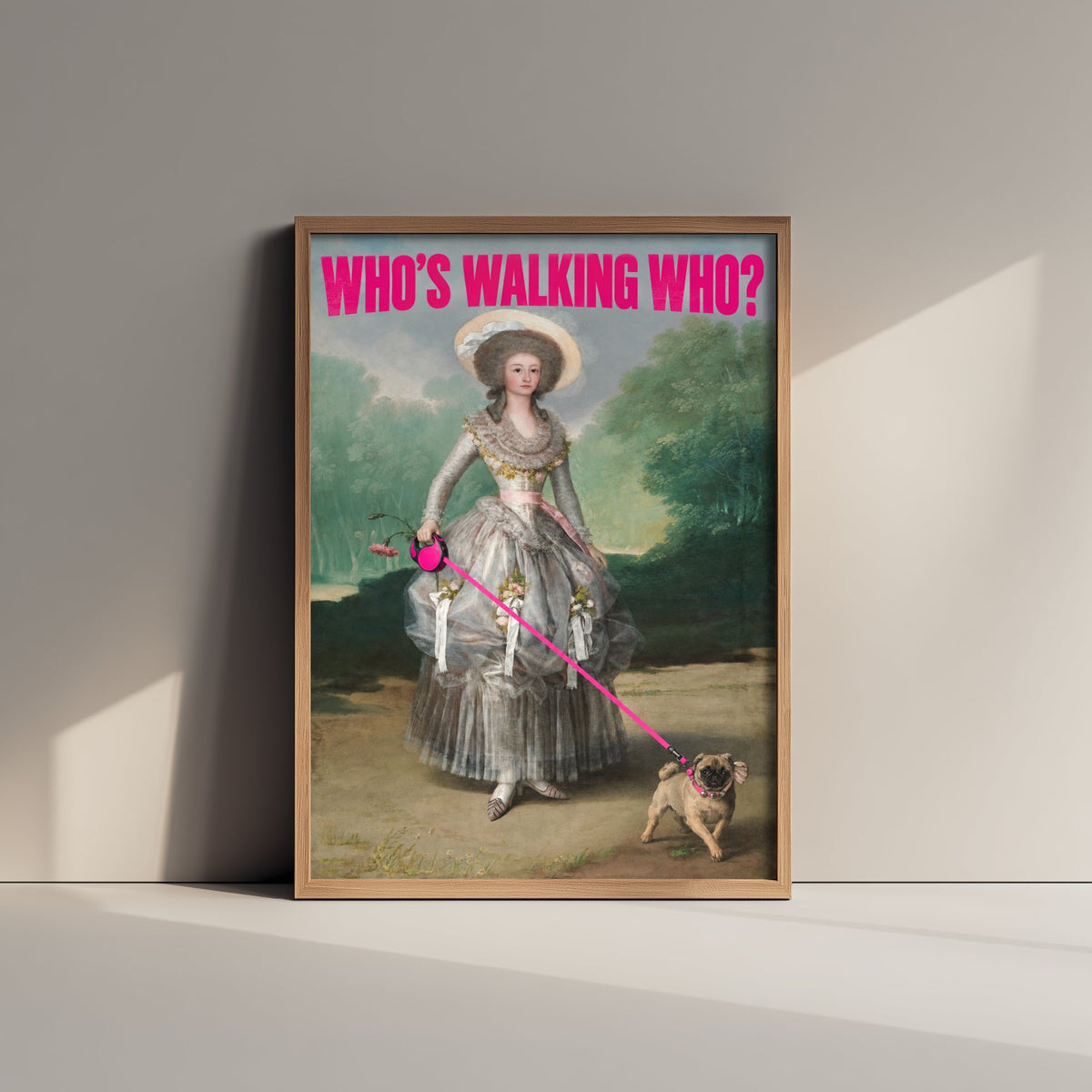 Who's Walking Who Funny Art Print - The Marquesa de Pontejos by Goya Parody Poster - Altered Classic Painting - Dog Lover Gift