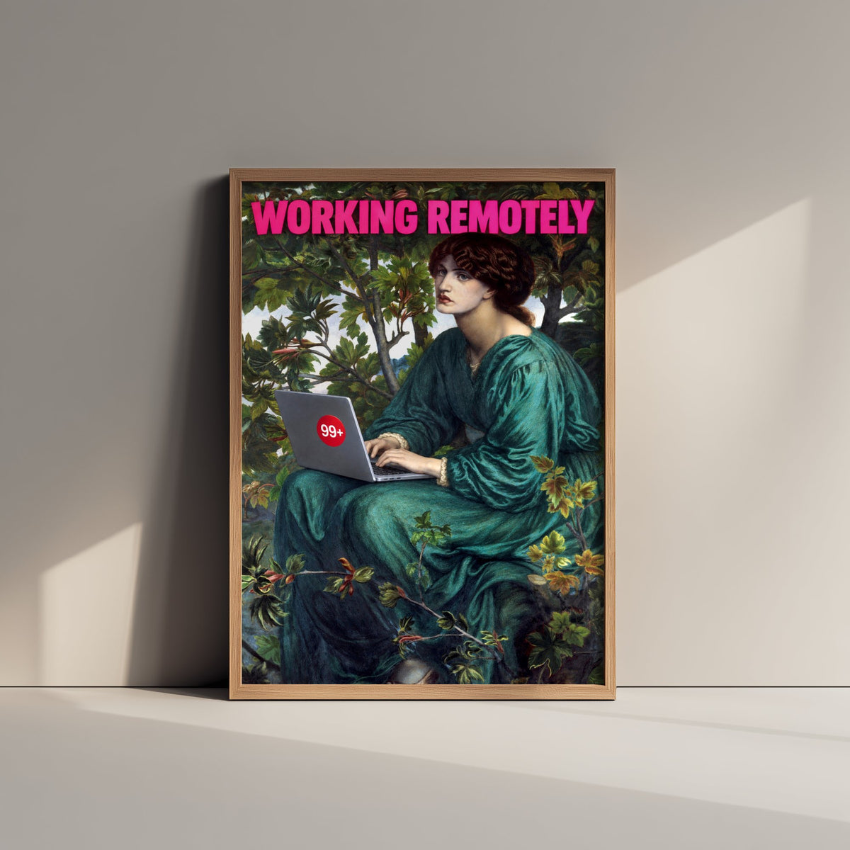 Working Remotely Funny Art Print - The Day Dream by Rossetti Parody Poster - Altered Classic Painting - Remote Worker Gift